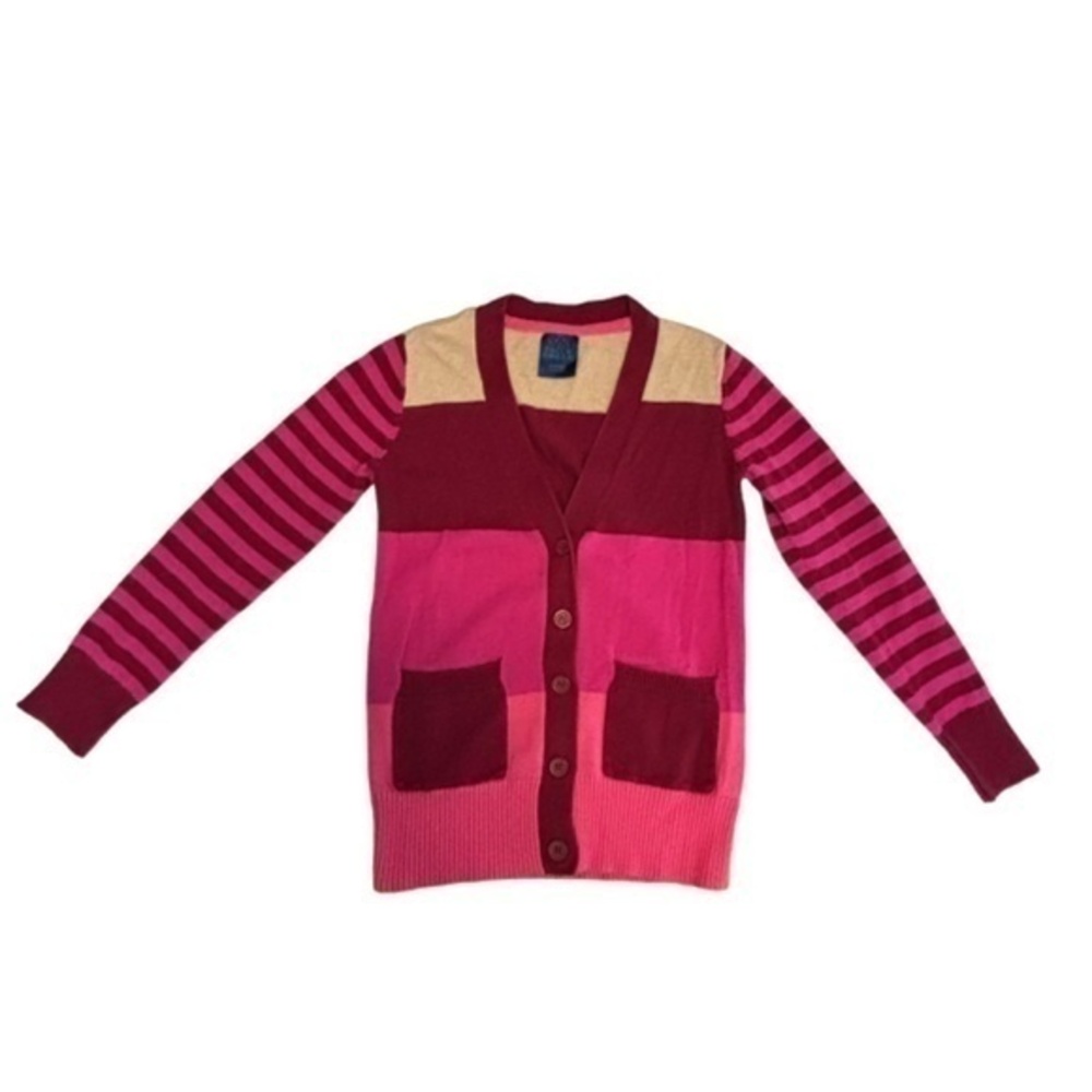 Falls Creek Cardigan Sweater Girls Size S Pinks and‎ Beige Striped Button Up